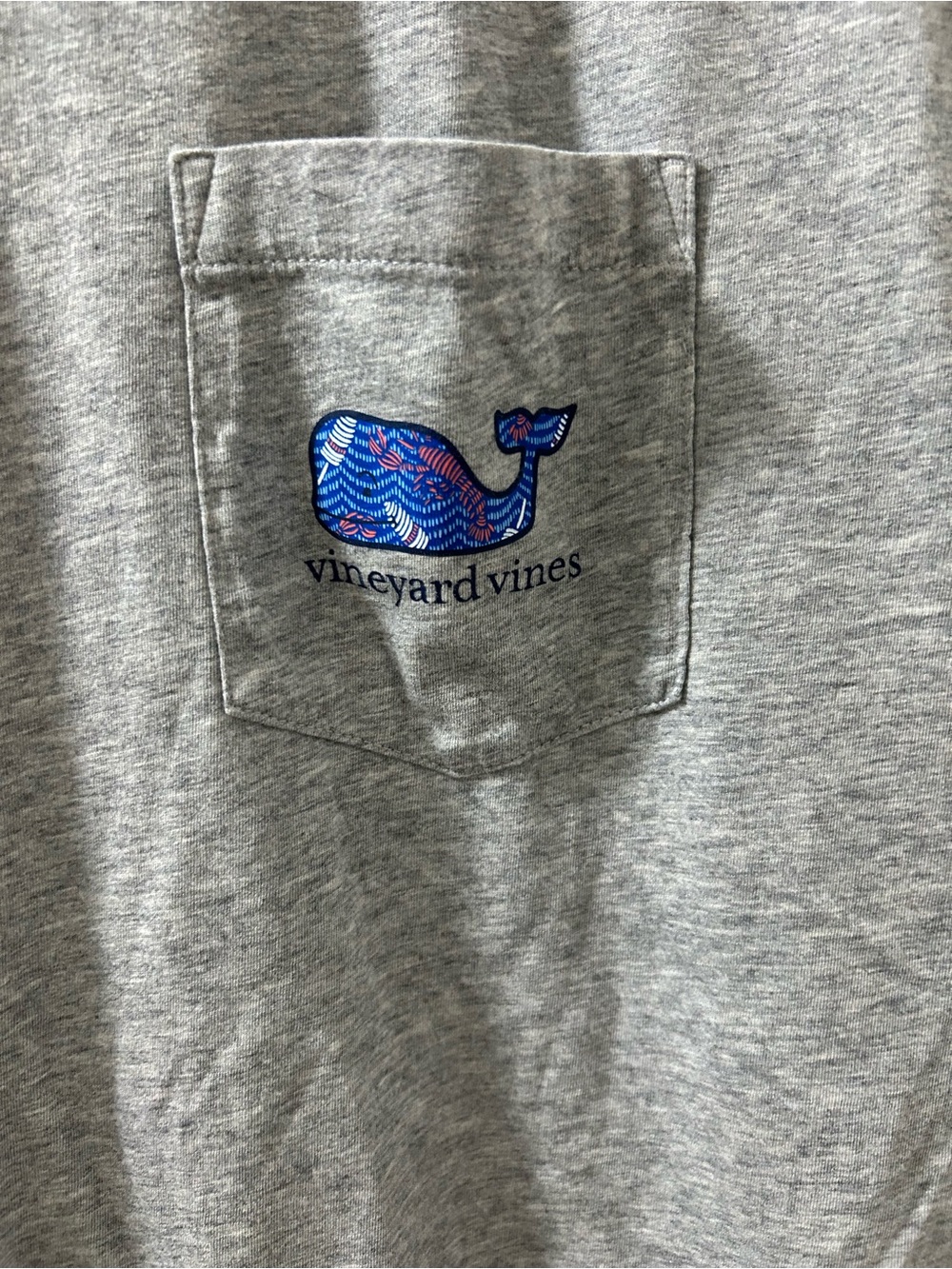 Vineyard Vines Gray Short Sleeve Pocket Tee with Blue Whale Logo - Picture 2 of 5